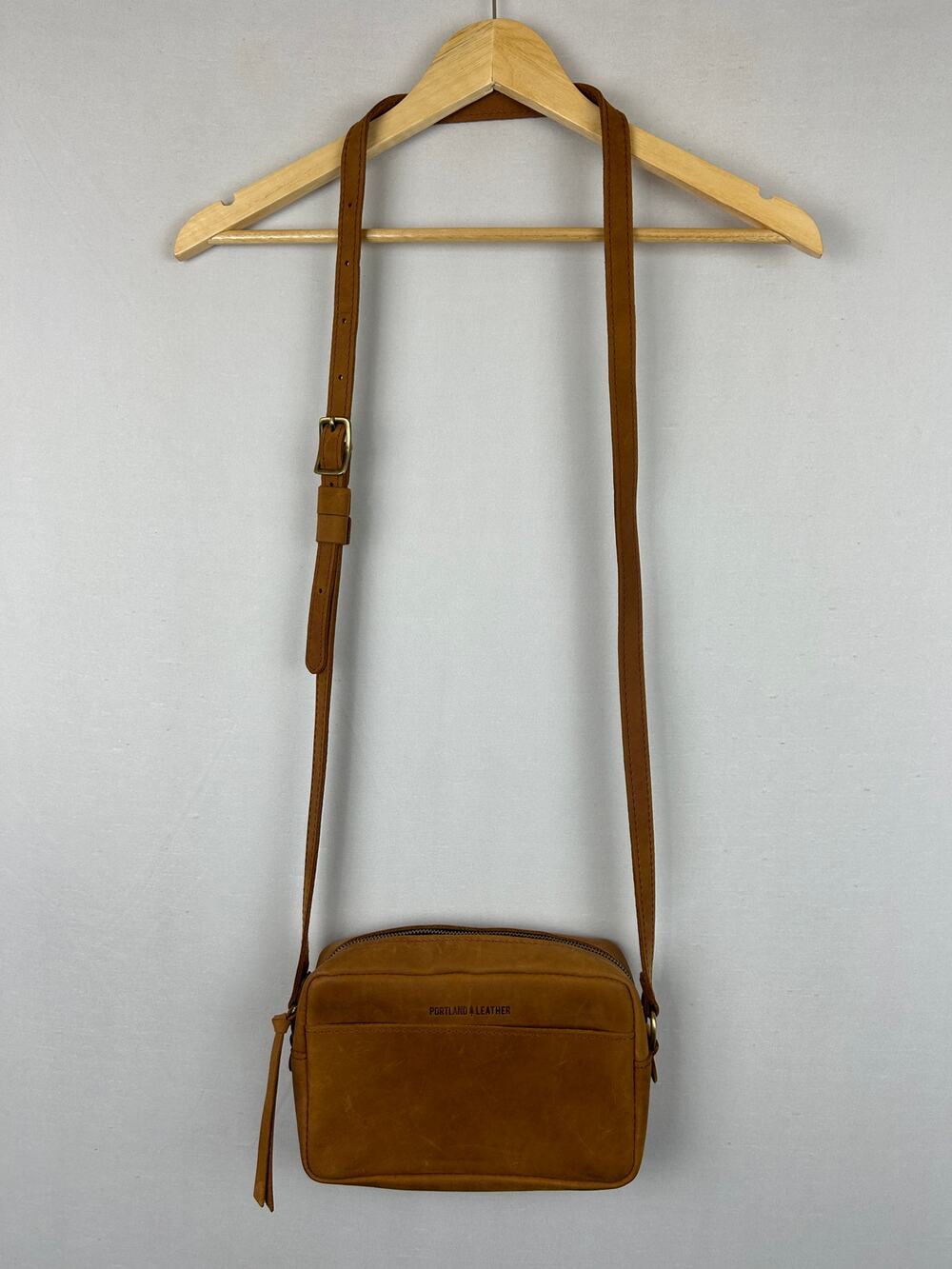 Portland Leather Large Camera Bag Honey Leather Adjustable Crossbody Purse